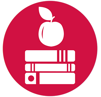 教育图标，堆放的书籍上有一个苹果